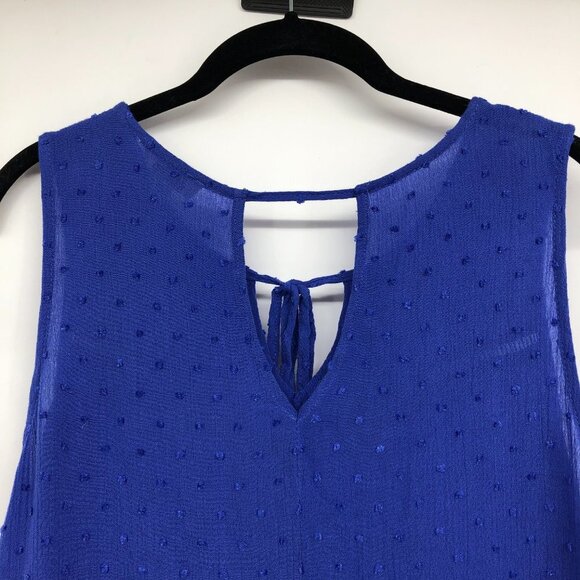Umgee royal blue textured dot detail flowy ruffle tank top crochet hem SP - Picture 11 of 14